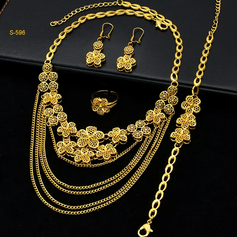 ANIID Africa Luxury Charm Necklace Sets With Tassel for Lady Indian Bridal Nigeria 24k Gold Plated Jewelry Set Party Gifts