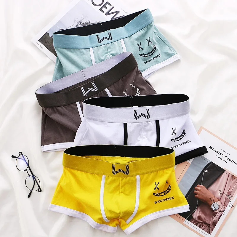 1/3/4 Pcs Men's Boxer Underwear Pure Cotton Panties U-convex Man Breathable Underpants Sexy Comfort Male Boy Smiling Face Boxers