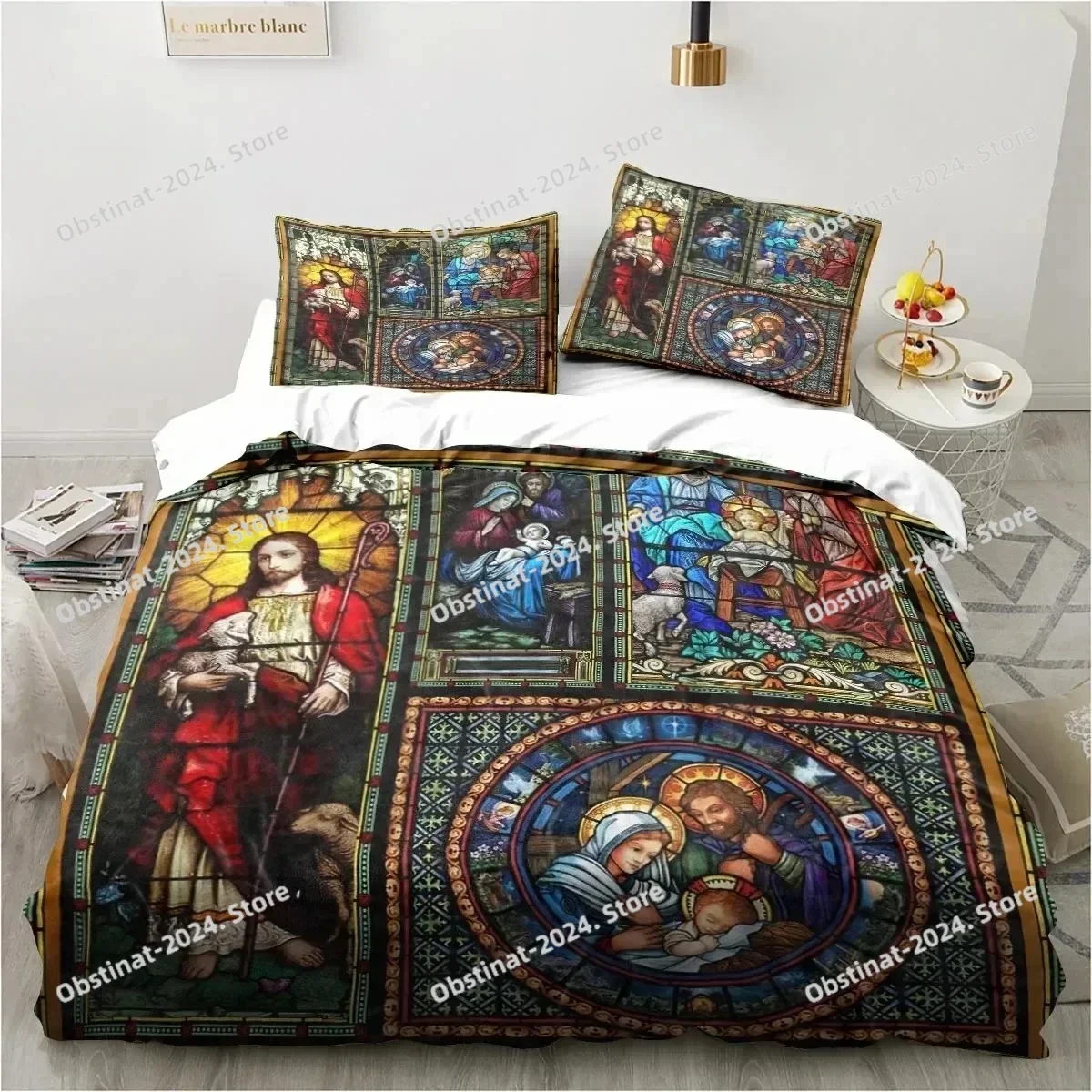 

Jesus Christ Church Mary Christian Religious Bedding Set Printed Comforter Duvet Cover Pillow Case 3 Pieces Sets Kids Adult Size