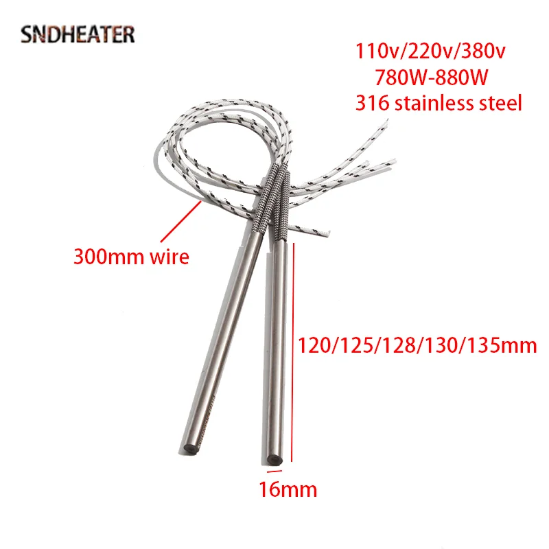SNDHEATER 16 مللي متر ضياء 120/125/128/130 مللي متر خرطوشة كهربائية قضيب تسخين 110 فولت/220 فولت/380 فولت 780 واط/800 واط/830 واط/850 واط/880 واط لآلة القطع