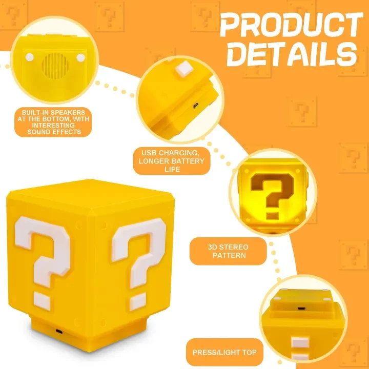 Super Question Mark Night Light with Music Sound, USB Rechargeable Anime Lamp, Creative Game Room Decor Birthday Gift - view 2