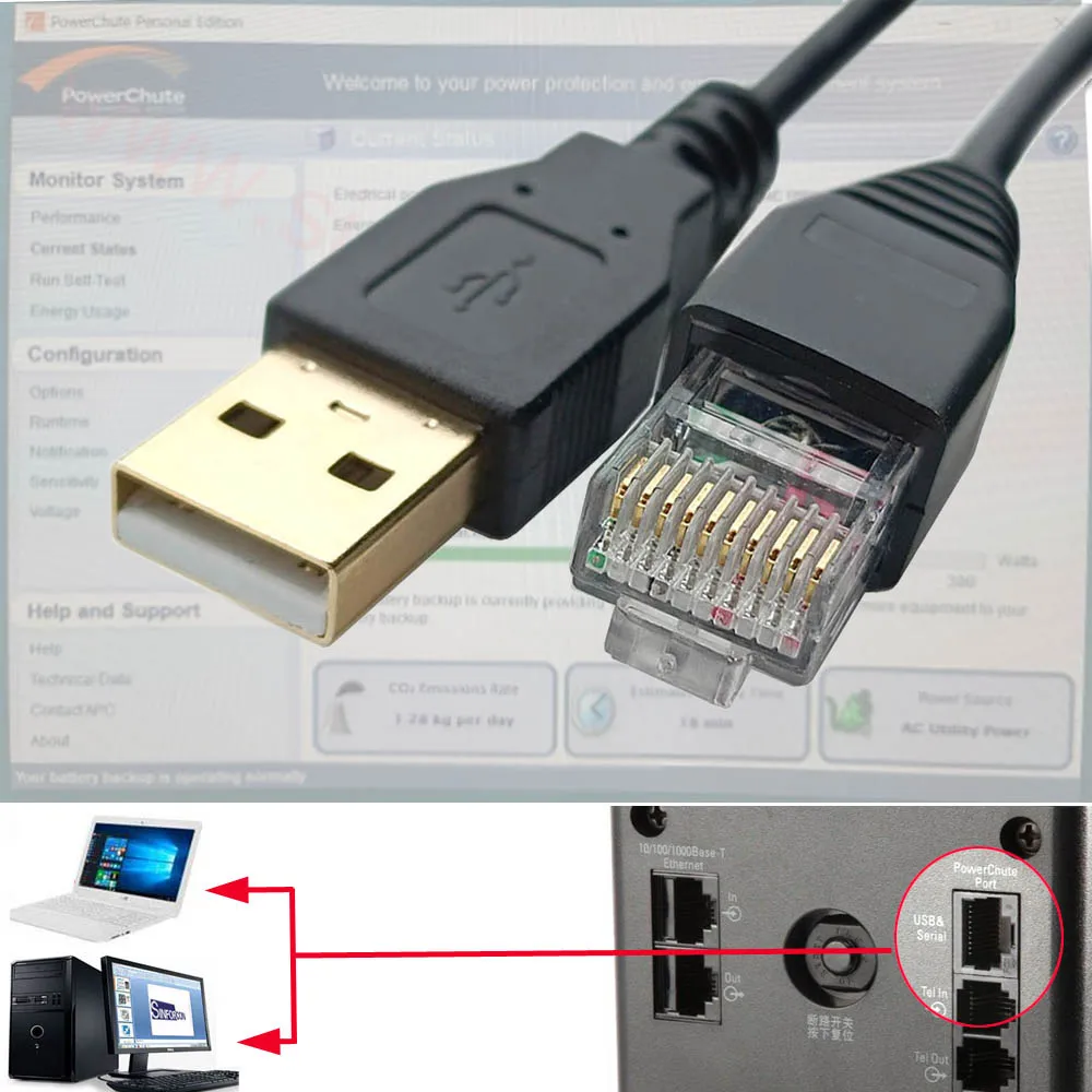 USB to RJ50 for Schneider BR1000 BR1500 BK650 ES750 PowerChute Power Protection Energy Management System 940-0127B