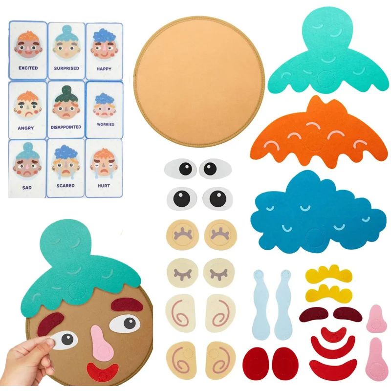 Children DIY emotional Facial expression educational jigsaw puzzles early education board games With 9pcs Cards toys for kids