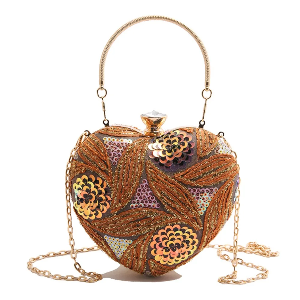 

Glitter Sequin Evening Banquet Bag Embroidery Elegant Heart Shape Handbag Large Capacity Sweet Ladies Clutch Bag Wedding