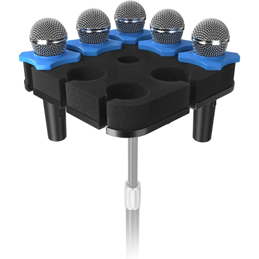 

Multi Microphone Holder for 8 Mics Alloy Base Foam Padding AntiRoll Rings Compatible with 5 8 3 8 and 1 4 Threaded Stand Studio