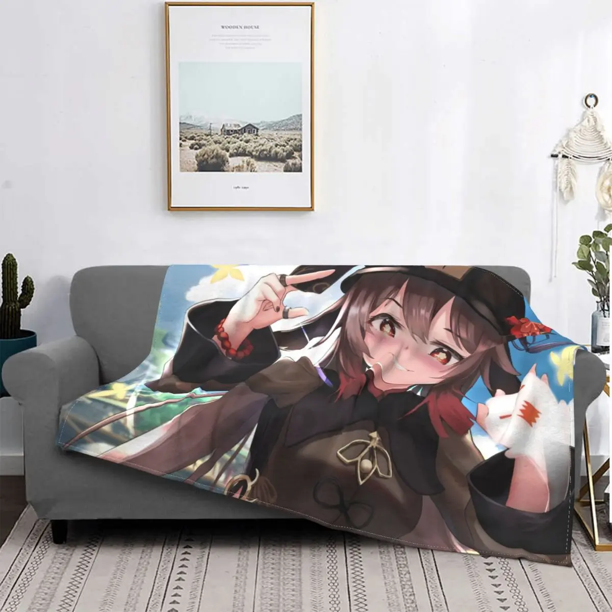 

Genshin Impact Hu Tao Anime Girl Blanket Flannel Winter Portable Ultra-Soft Throw Blanket for Bed Car Plush Thin Quilt