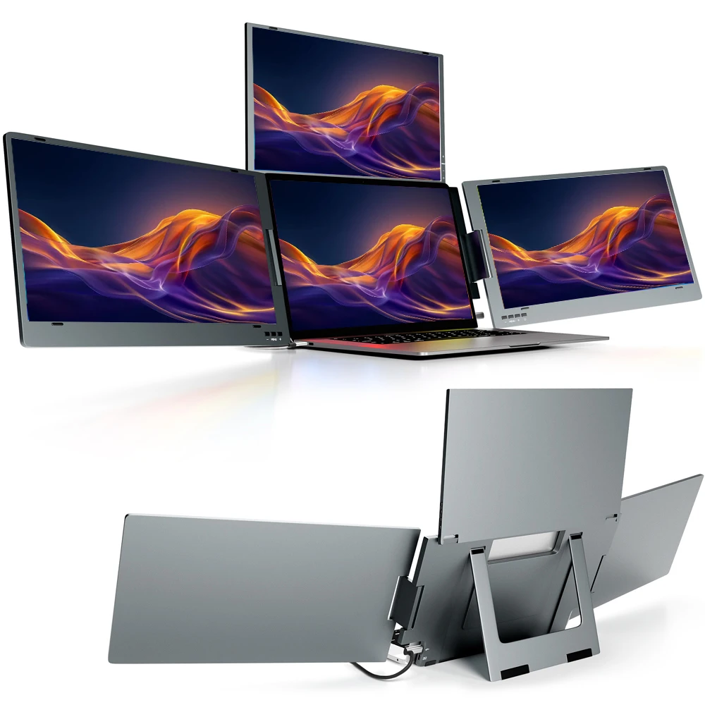 

14-дюймовый портативный монитор с 4 экранами 1080p и тройными ЖК-экранами большой емкости, подходит для удлинителя экрана ноутбука с одним кабелем Type-c