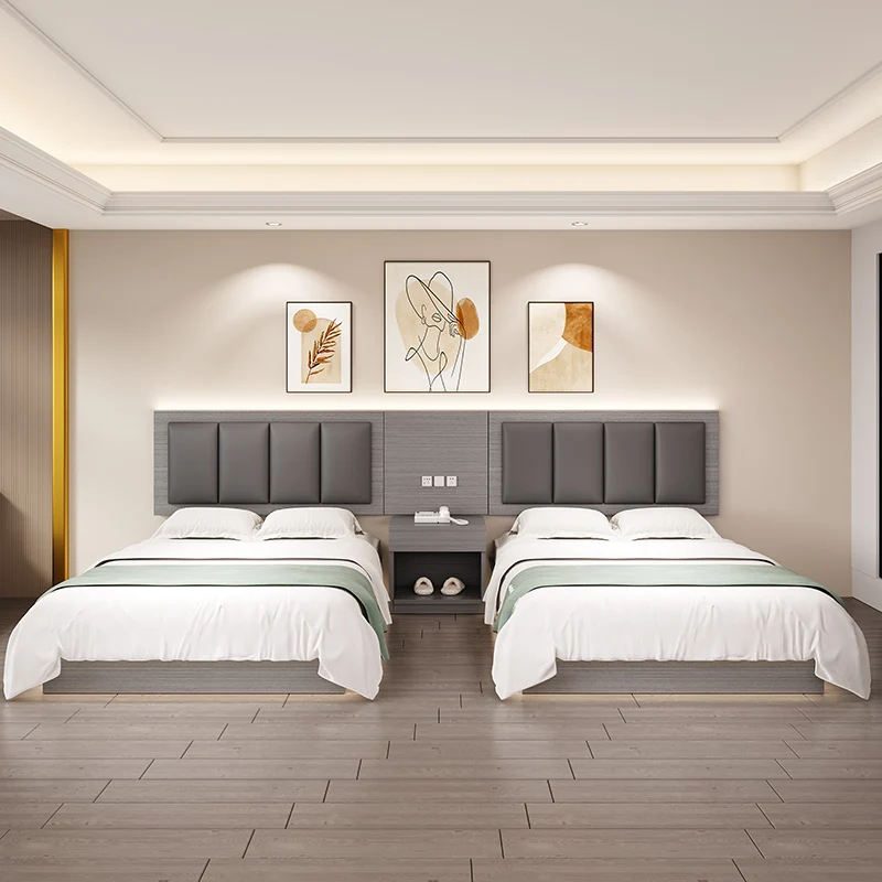 Hotel Furniture Hotel Bed Customized Standard Room Bed Full Set Homestay Apartment Room