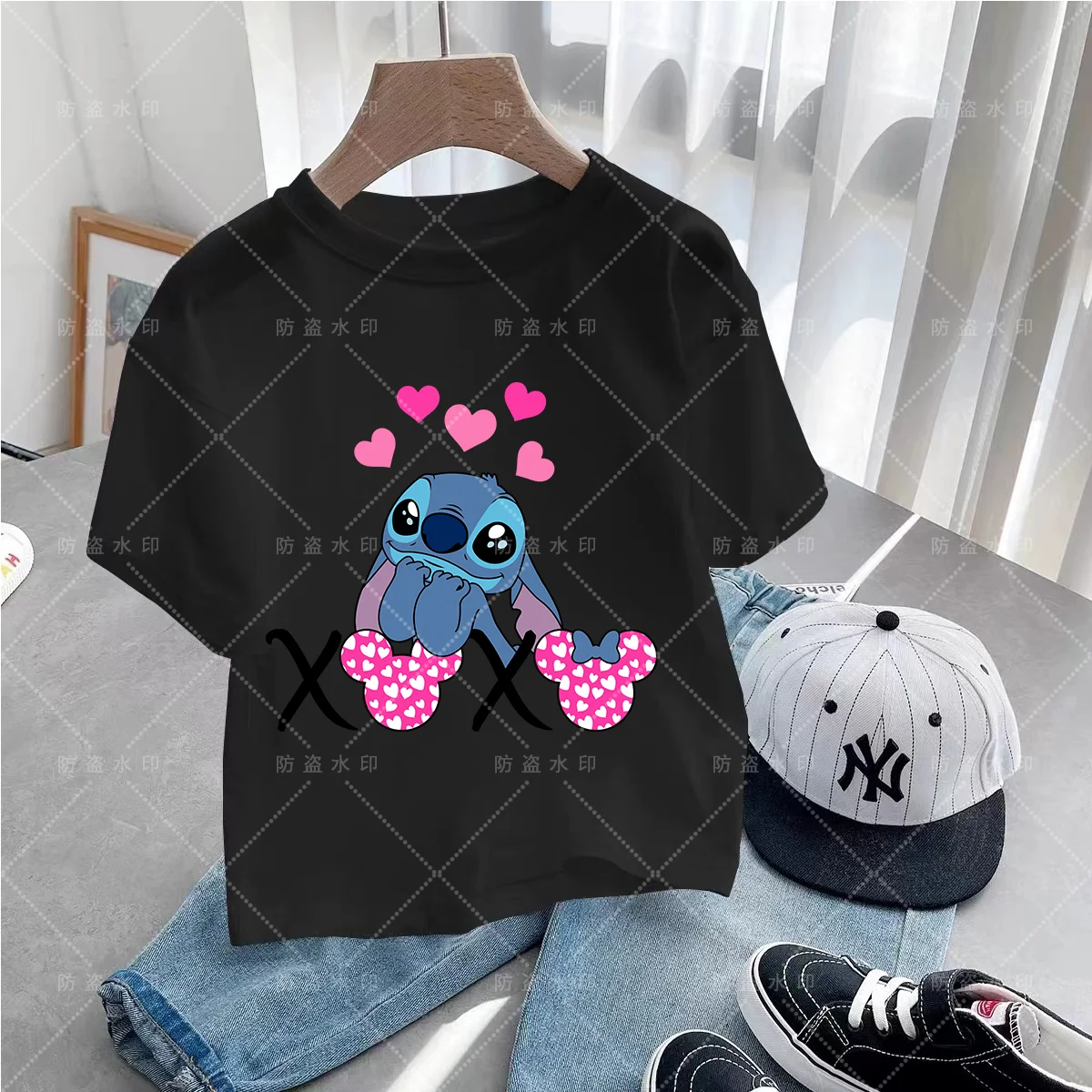 Lilo and Stitch Girls Cartoons Couple T-shirt Tops Summer Children Clothes 2024 Y2k Child T-shirts Top Cartoons Children's Kids