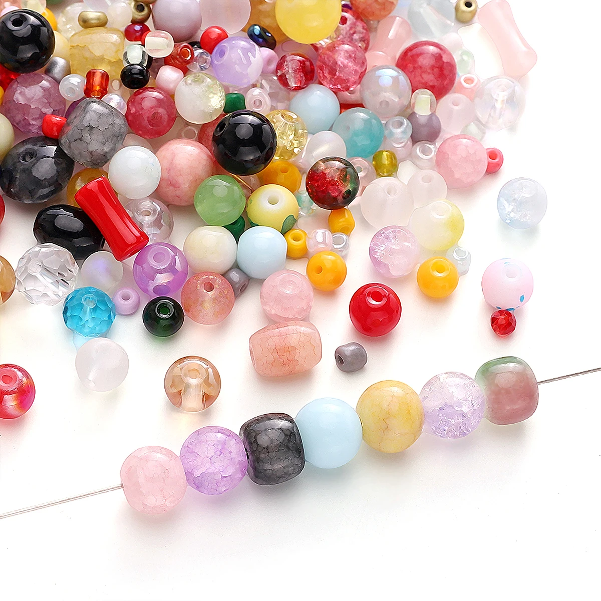 3-12mm Mixed Color Glass Beads for DIY Jewelry Bracelet Necklace 30g/Pack (Approx. 90-120pcs)