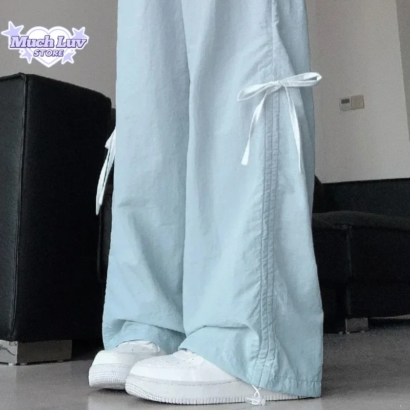 

Bow Tie Wide Leg Pants for Women Summer Thin High Waisted Loose and Slimming Casual Quick Drying Workwear Pants Ins Harajuku