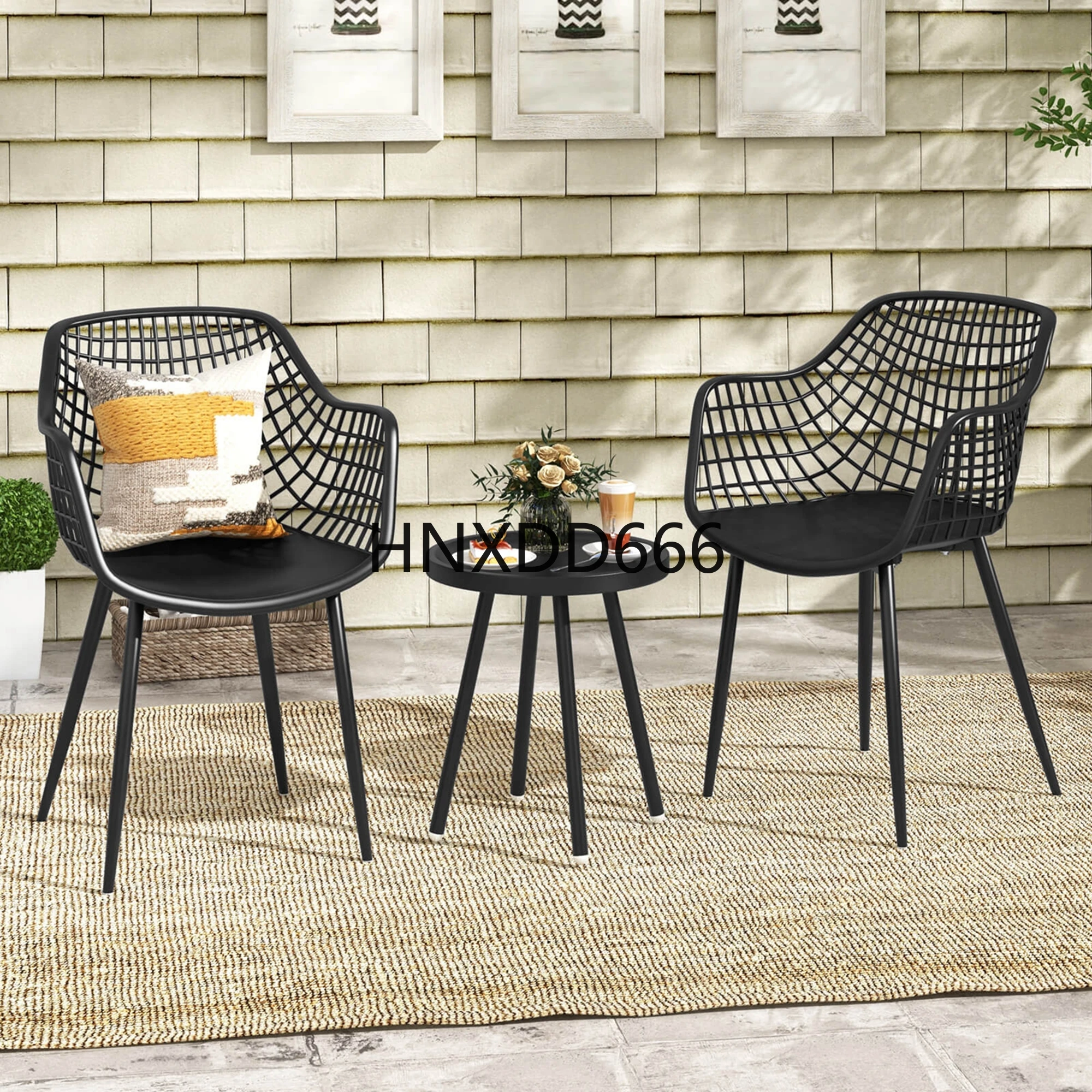 3 Piece Patio Bistro Set All Weather Heavy Duty Table and Chairs Set of 2 Black