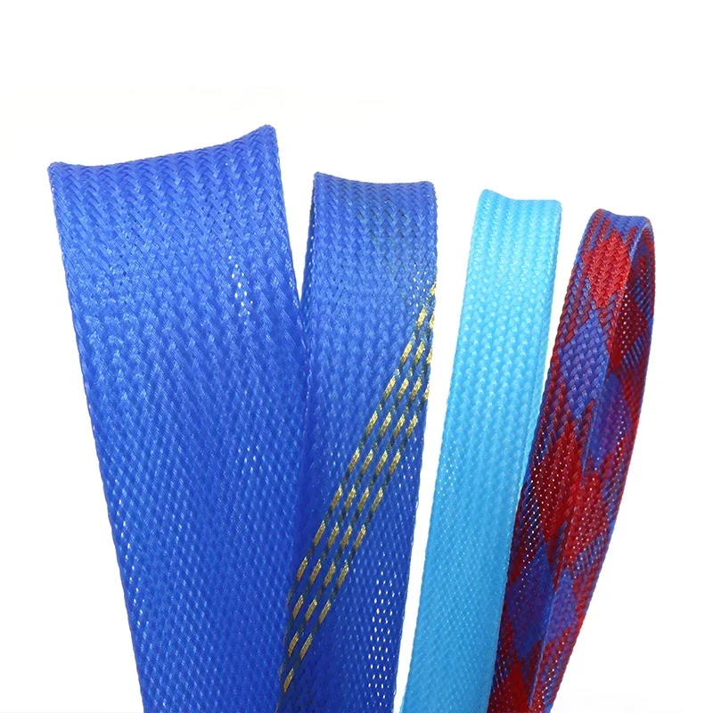 1/5/10M Blue-Gold-Red PET Braided Wire Cable Sleeve 2 4 6 8 10 12 16 20 25 30 40mm Tight High Density Expandable image 3