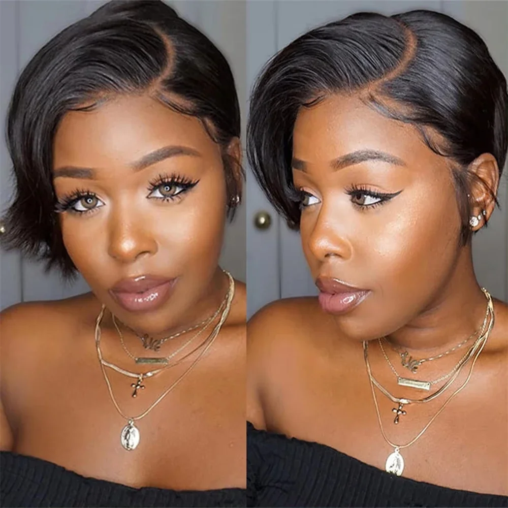 مستقيم عابث قطع باروكة من شعر طبيعي شعر مستعار قصير 13x1 الدانتيل الجبهة الباروكات شعر الإنسان قبل قطعها عابث قطع شعر مستعار طبيعي للنساء السود #4