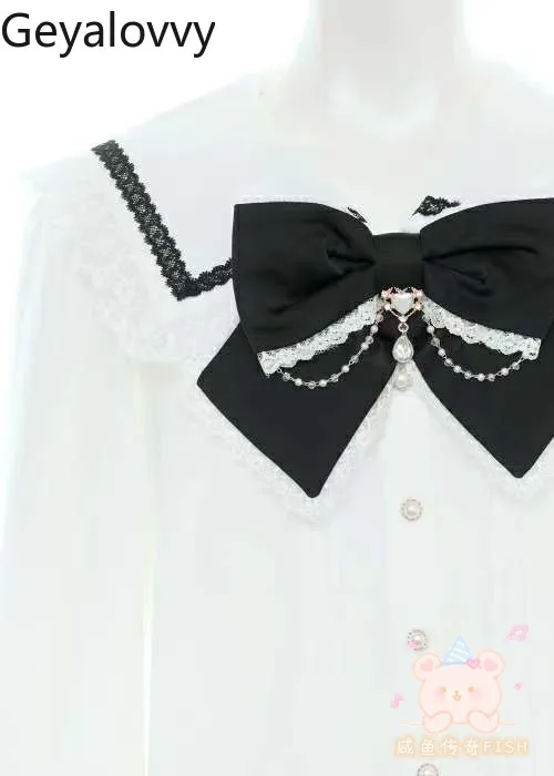 和風SC秋新作レースアップネイビーカラーカレッジスタイルシャツJK量産ロリータ甘い万能シャツトップス