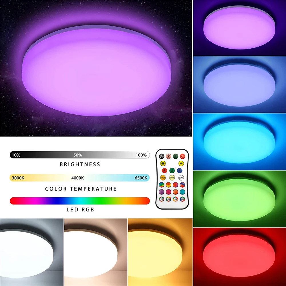 Imagem -02 - Inteligente Rgb Led Luzes de Teto com Temporizador de Controle Remoto Função Lâmpadas do Painel Brigtness Dimmable Indoor Home Lighting Fixtures