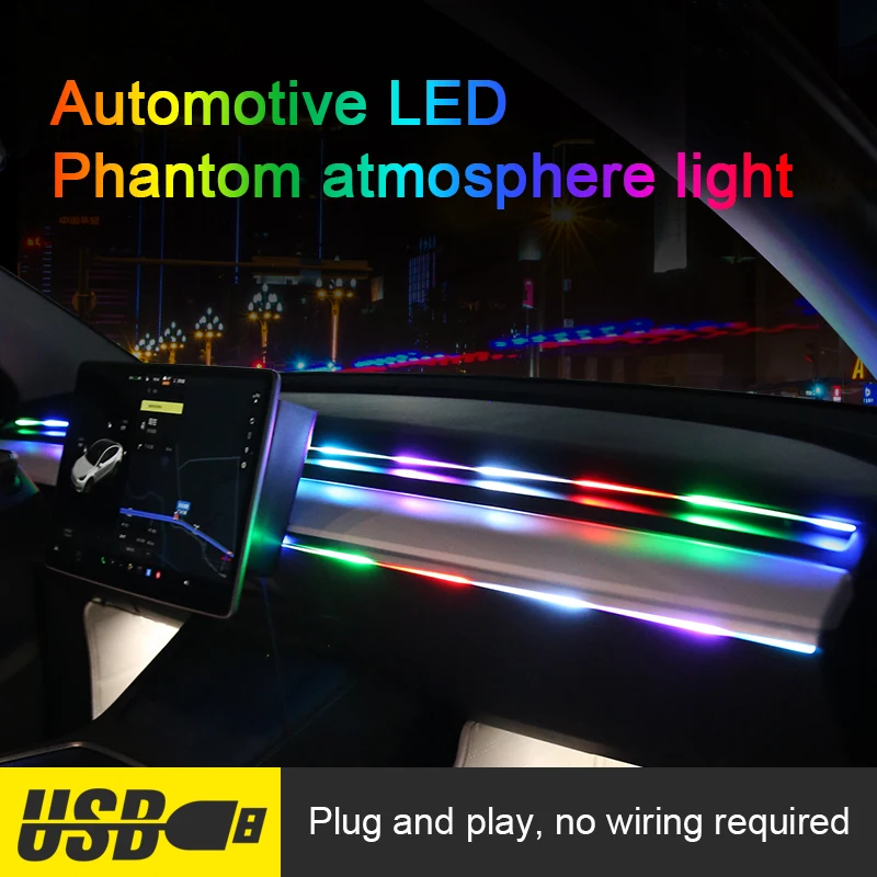 110cm/43.31inch 1 in 1  Car Ambient Light 2in1 Universal LED Symphony RGB Atmosphere Lamp USB APP Remote for Tesla Model 3 Y S X