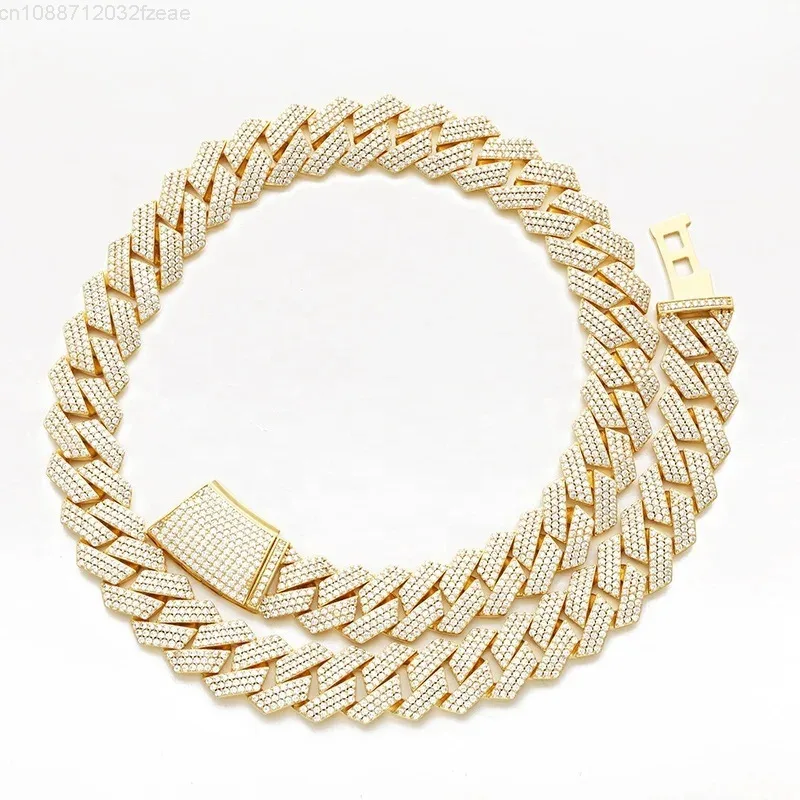

16mm S925 Sterling Silver Iced Out VVS Moissanite Miami Cuban Link Chain Men18K Gold Plated Jewelry necklace