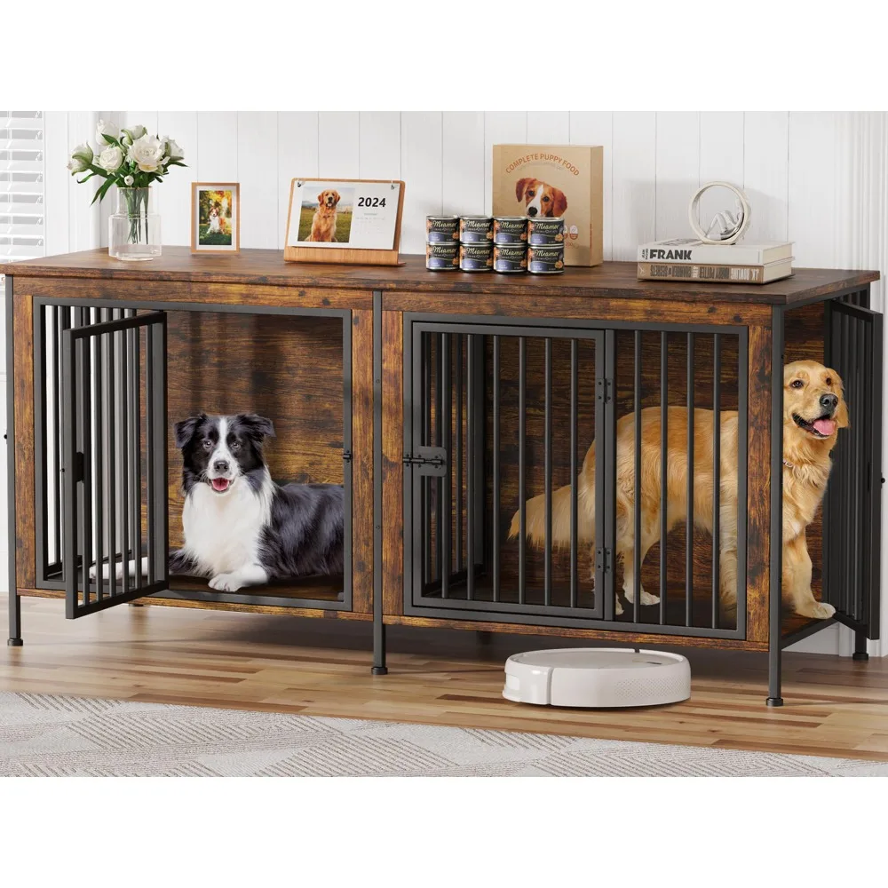 

78 Inch Dog Cage Furniture for 2 Dogs, Sturdy Dog Kennel Furniture Dog Crate with Divider