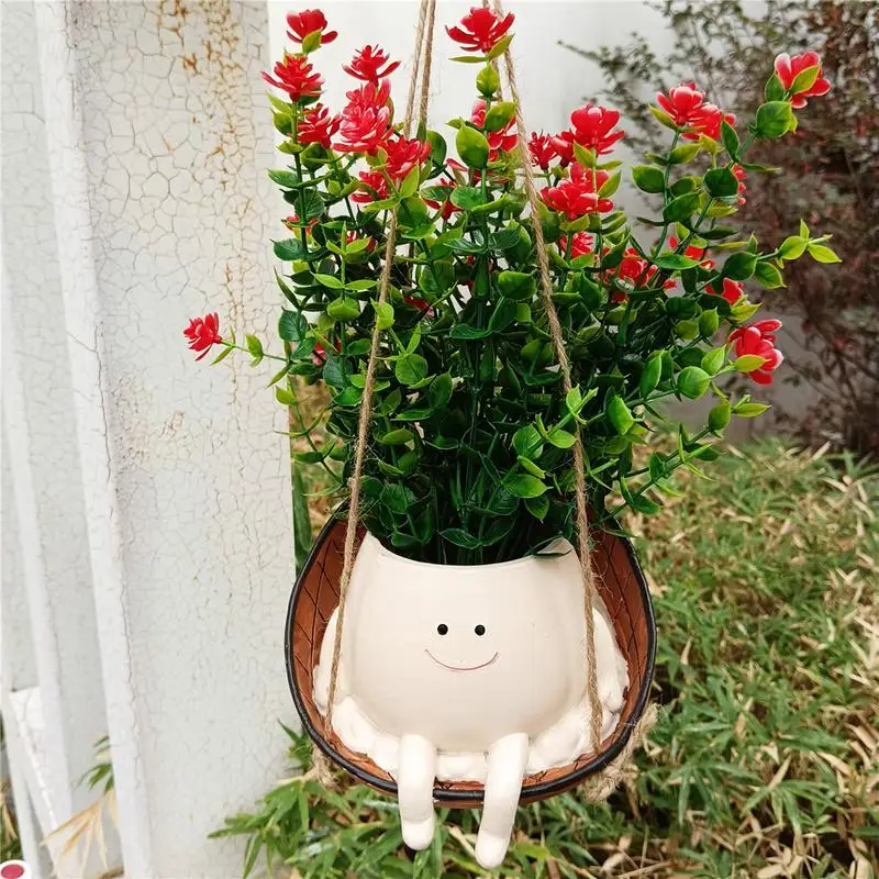 

Plant Hanger Baskets Lovely Swing Face Planter Pot Succulent Flower Pots Balcony Wall Hanging Planter Decor Home Garden Supplies