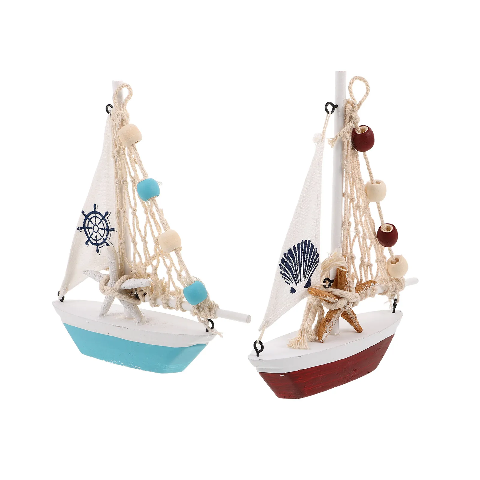 2Pcs Vintage Wooden Sailboat Nautical Decoration Retro Boat Statue for Home Office Study Coastal Tabletop Sailboat Figure