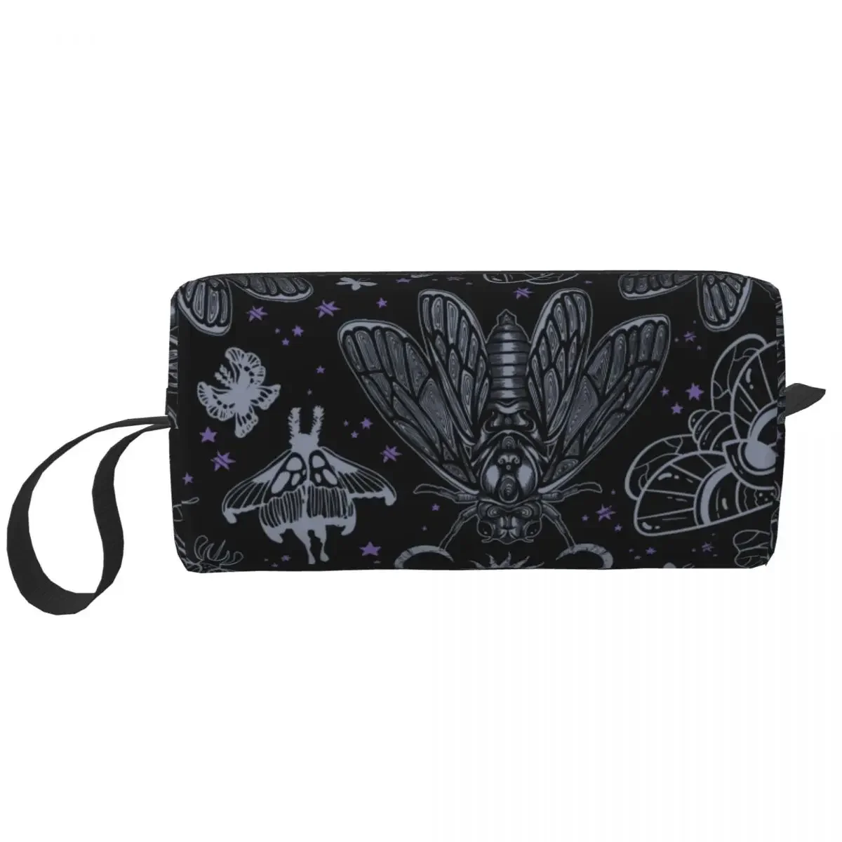 Custom Cute Esoteric Cicada And Moth Witchy Celestial Travel Toiletry Bag Women Goth Sun Moon Pattern Cosmetic Makeup Organizer