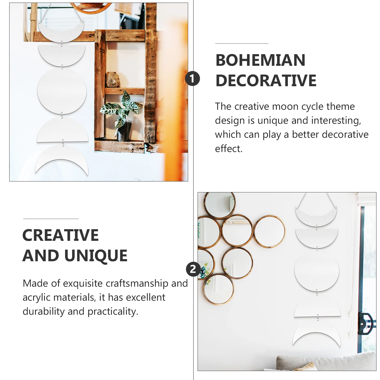 

Hanging Moon Phase Mirror Acrylic Wall Decor for Bedroom Living Room Home Decor Creative Moon Cycle Ornament Acrylic Mirror