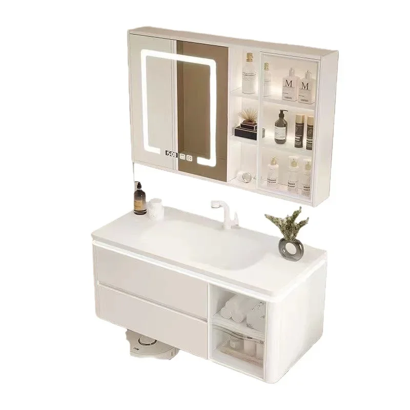 

ceramic integrated basin, smart bathroom mirror cabinet, hair dryer, toothbrush, bathroom sink
