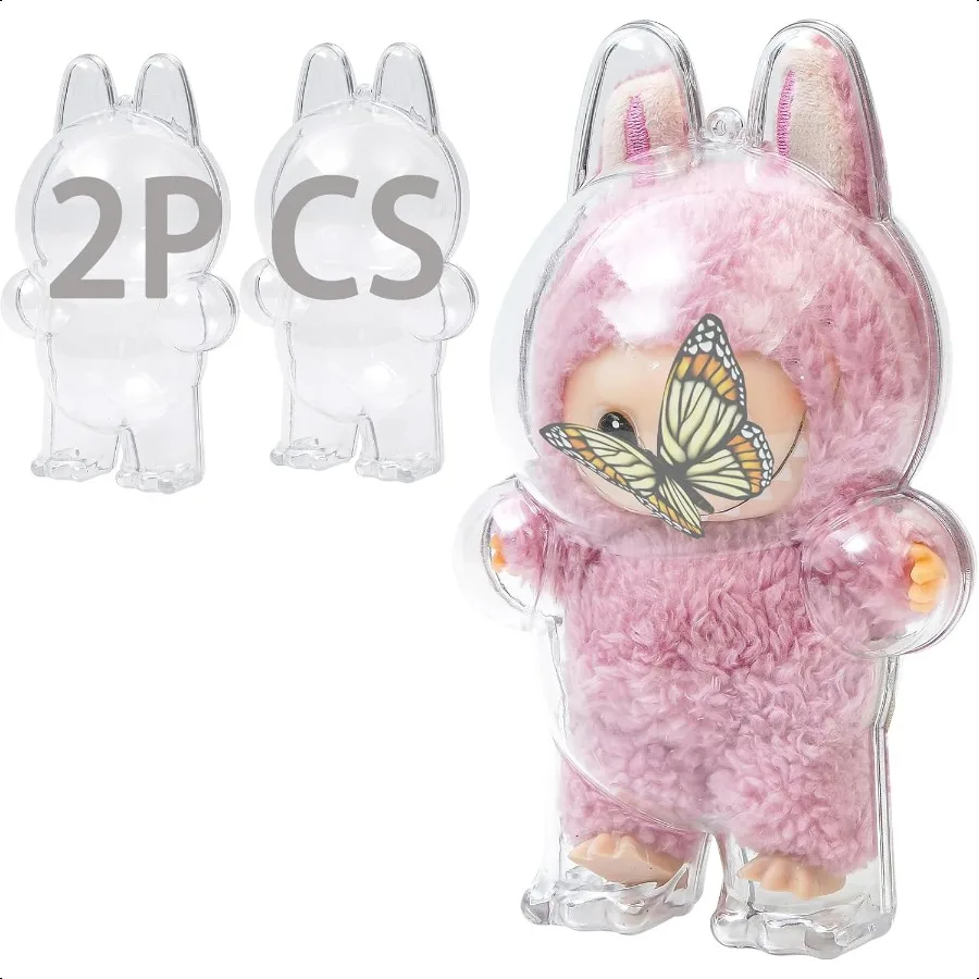 

2PCS Intended for Labubu caseClear Figure Display Bag with Keychain for DollPlastic Protective Cover Doll Excluded 2PCS Style S