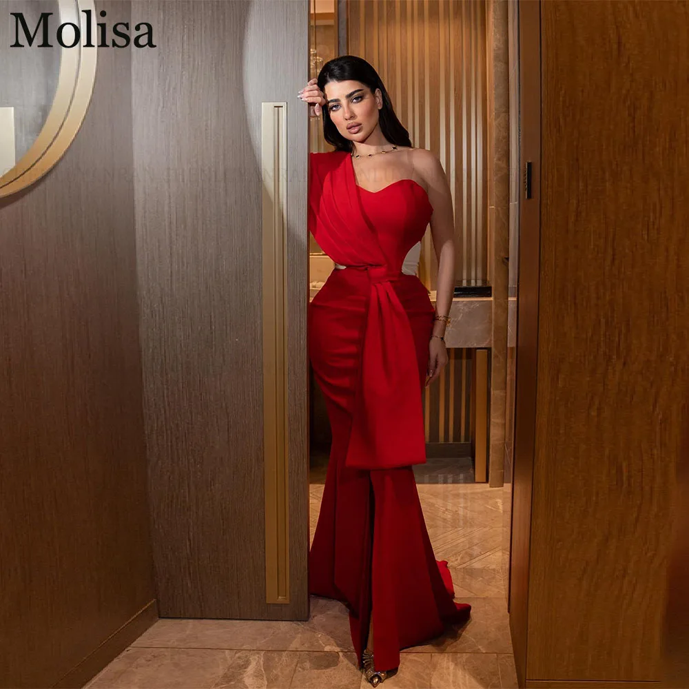 

MOLISA Red Modern Formal Occasion Dresses 2024 Mermaid One Shoulder Pleat Sexy Bow Front Split Party Evening Gown فساتين الحفلات