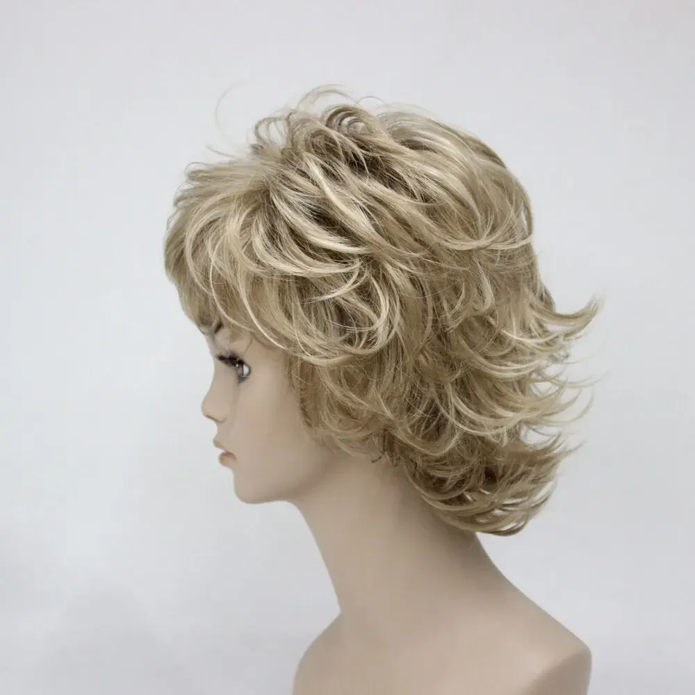 vogue honey ash blonde with blonde highlights layers flips short synthetic wig