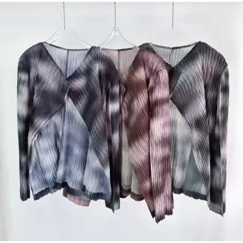 Miyake novo cardigan feminino jaqueta superior plissado estiramento cintura elástica meia saia moda temperamento fino commuter terno