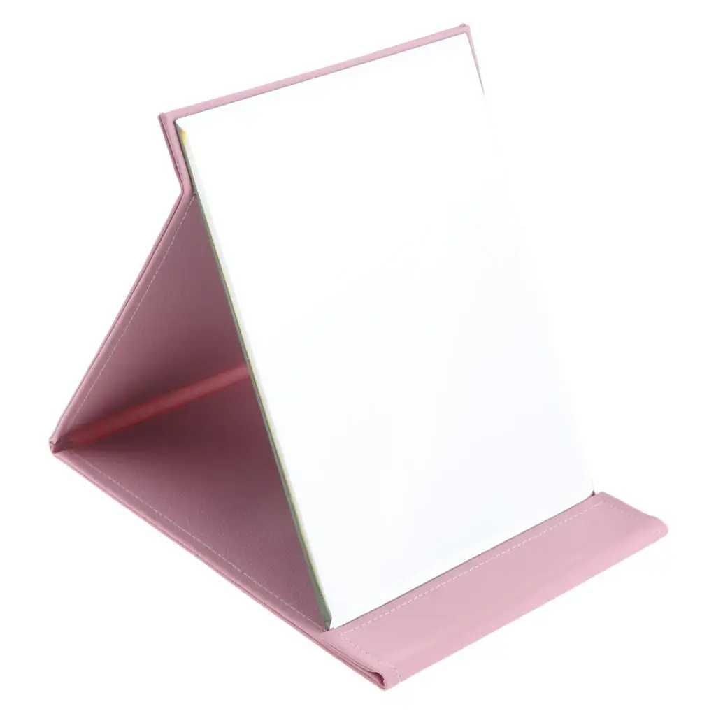 Draagbare opvouwbare make-upspiegel, slank PU-leer opvouwbare compacte make-up tafelblad cosmetische reisspiegel met staand, L