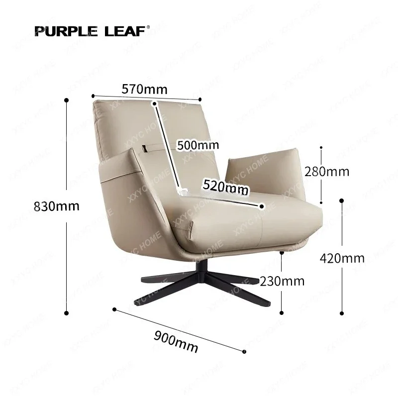 TTTTLight Luxury Single Sofa Chair Living Room Simple Lazy Rotating Leather Leisure Chair