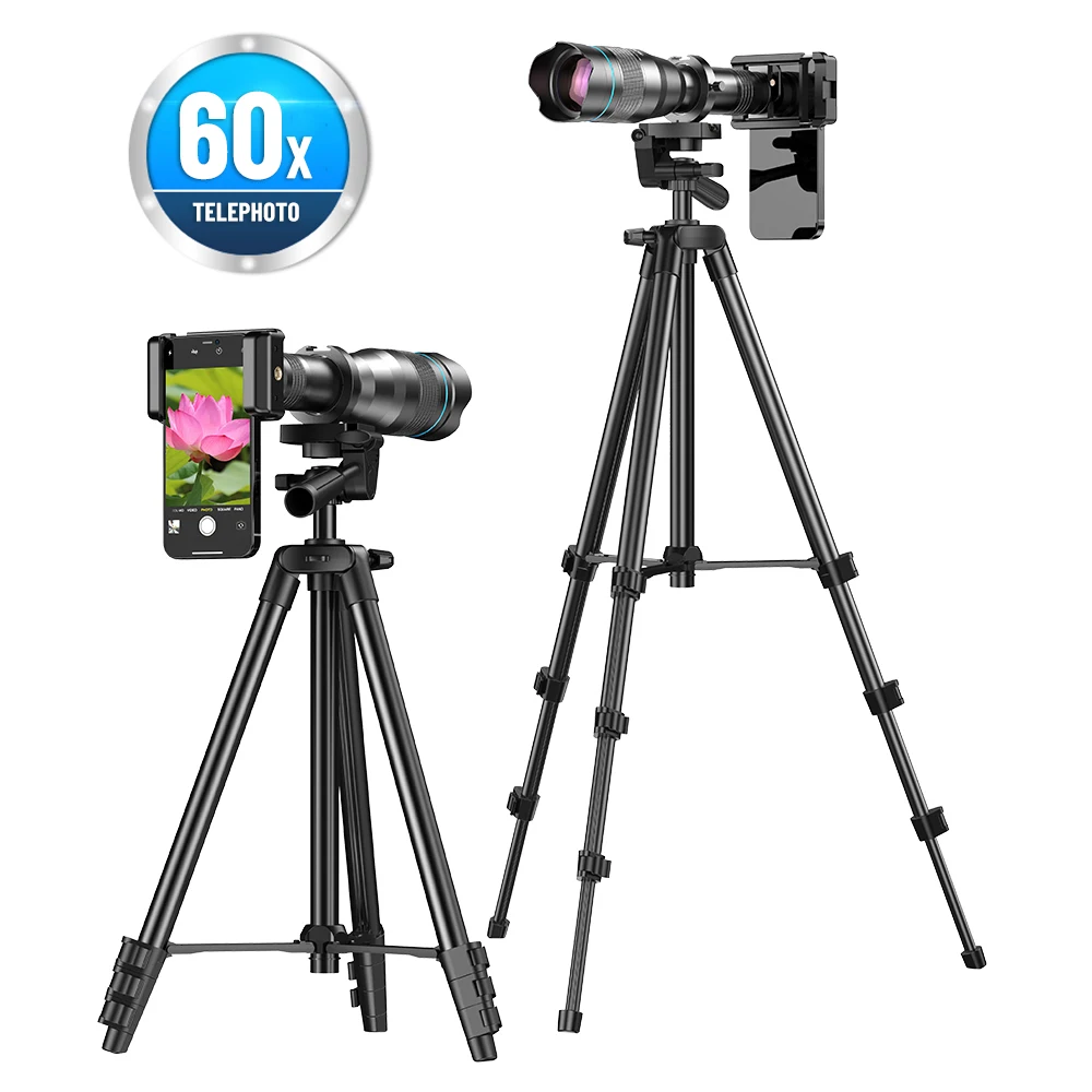 

APEXEL HD 60x Telescope Telephoto with Extendable Tripod 60X Monocular for iPhone Sumsung All Smartphones Travel Hunting Hiking