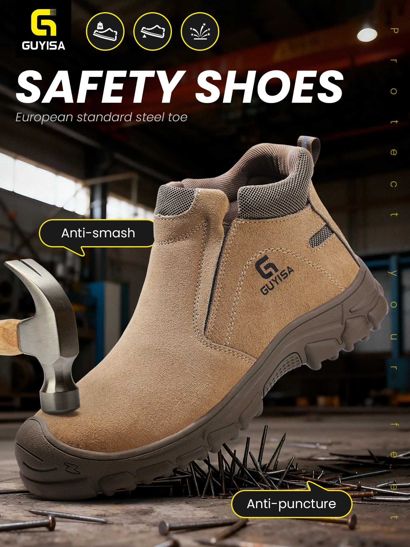 Men's work shoes with anti-crush, anti-puncture and anti-scald rubber soles for all seasons