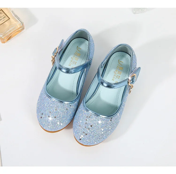Zapatos de princesa de tacón alto para niña, Cosplay de Halloween, vestido de fiesta brillante para niños, zapato de cuero para uniforme escolar, boda