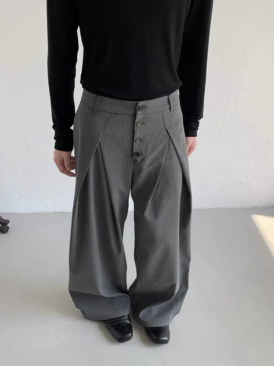 

Повседневные плиссированные брюки А-силуэта для мужчин, свободного кроя, широкие, в корейском стиле, универсальные, летние, из полиэстера