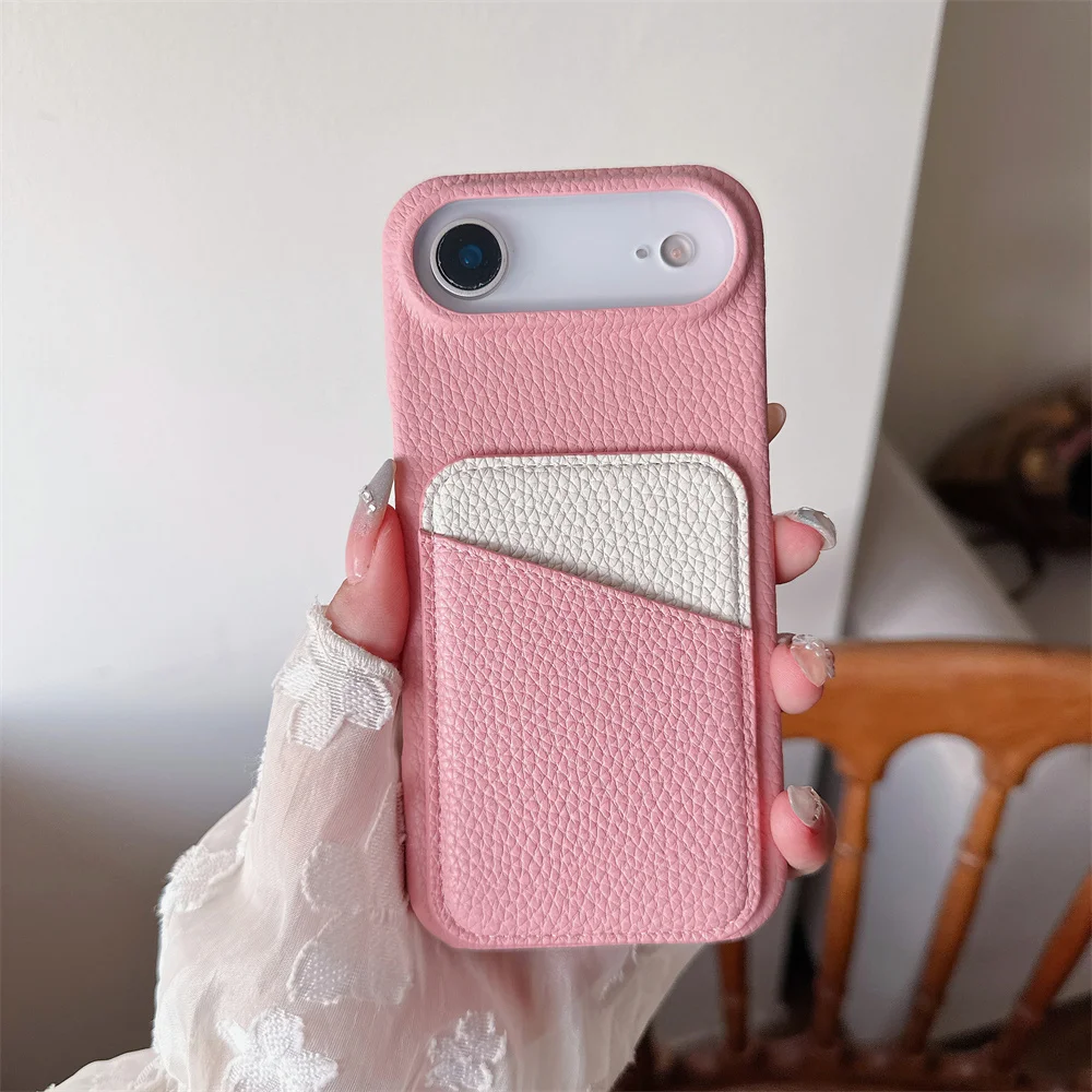 Luxury Color Collision Leather Wallet Card Slot Phone Case IPhone 17 Air 16E 16 Pro Max 15 14 Plus 13 Mini 12 11 Back Cover view 2