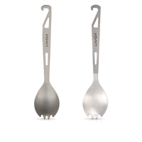 Lixada 2 In 1 Outdoor Titanium Spoon Camping Tableware Bottle Opener Picnic Dinner Titanium Spork Fork for Travel Backpacking