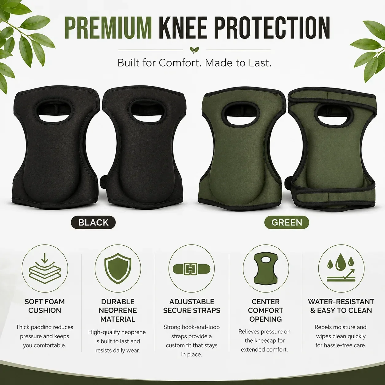 Garden Kneeling Knee Protectors, Neoprene Cover with Thick Sponge Padding for Weeding, Floor Work and Gardening