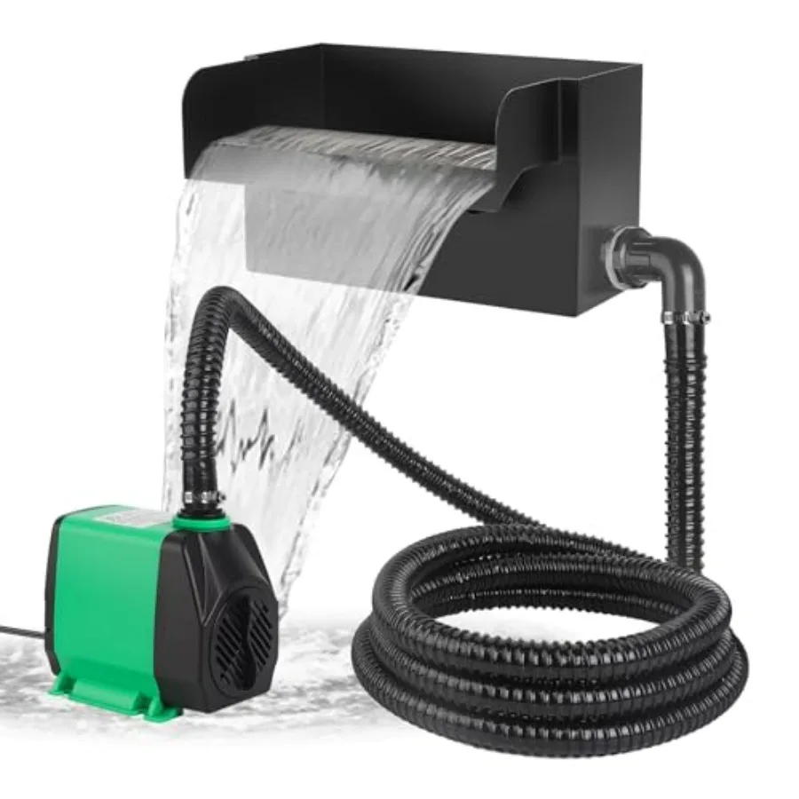 

Outdoor garden, backyard pond waterfall kit: 8 304 stainless steel spillway box, black, ultra-quiet 660GPH pump, 10FT tubing, f
