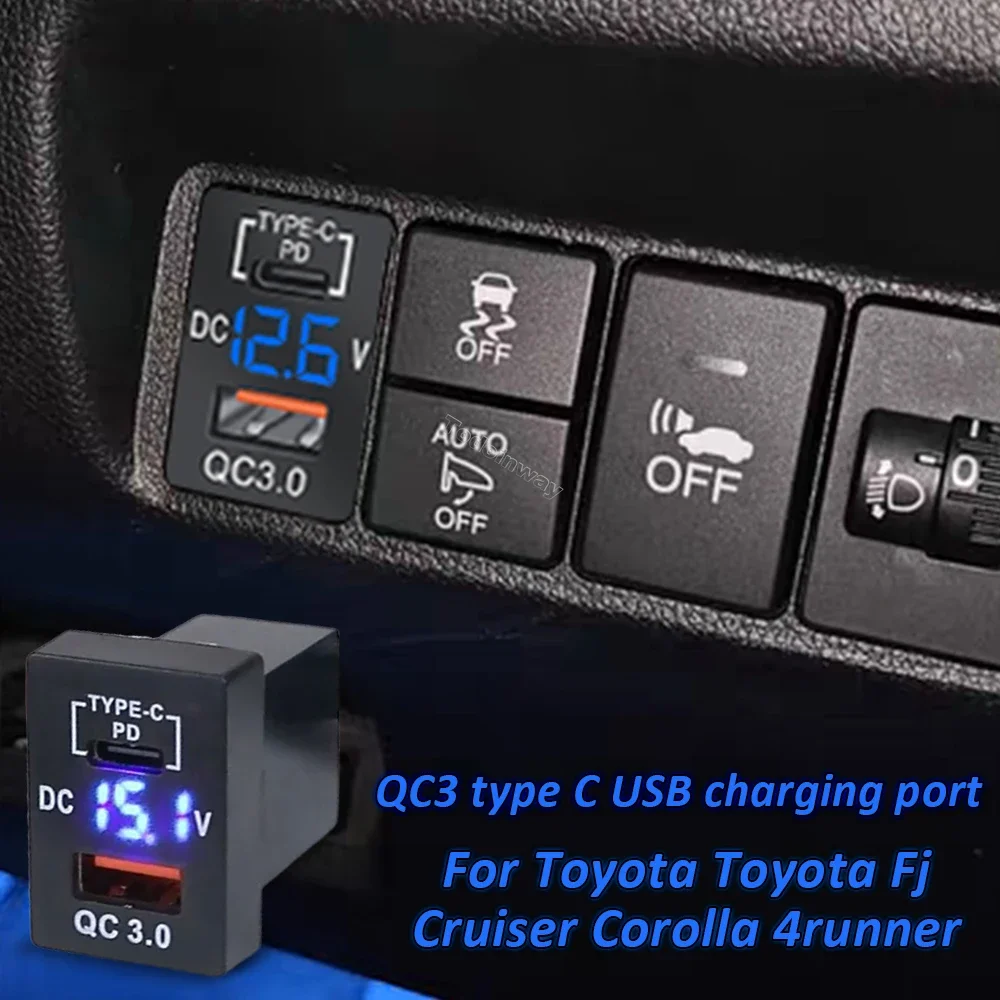 Blue Light Dual Ports Type-C PD Usb Charger for Toyota Land Cruiser LC200 Highlander 2021 FJ Cruiser 4 Runne Interior Parts