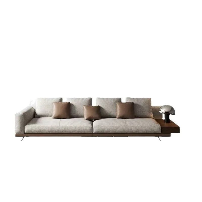 

Living room size apartment Italian minimalist straight row sofa light luxury cotton and linen down sofa