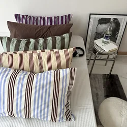 Cotton Pillowcase Stripe Single Pillow Solid Color Stripe Ins Cotton Washed Cotton Pillowcase Household