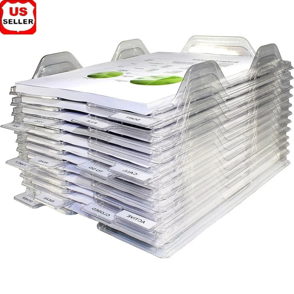 

Stackable File Organizers 12 Pack Clear Desk Trays Portable Document Storage System Office Mail Papers Storage Solution