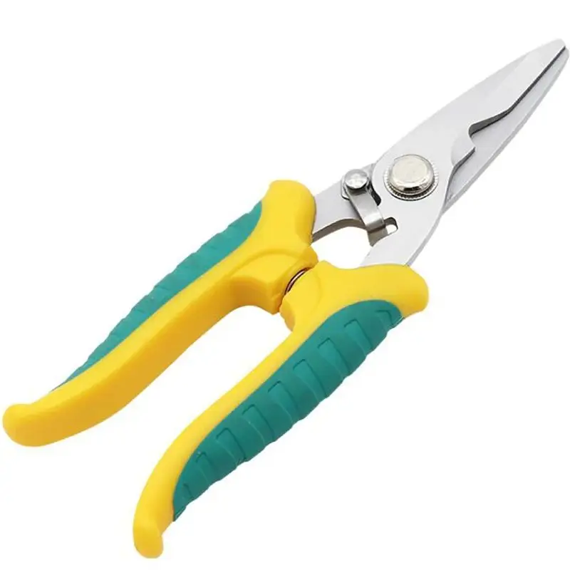 Stainless Steel Electrician Scissors Wire Shears w/ Safety Lock Spring Scissors Fruit Flower Branch Shears Garden Pruning Shears