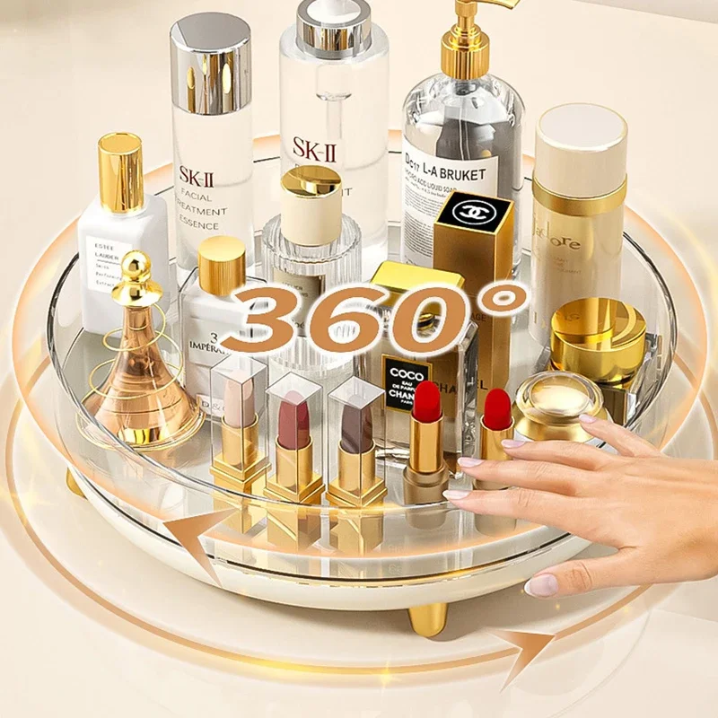 360°Rotating Cosmetics Storage Box Light Luxury Desktop Makeup Organizer Kitchen Seasoning Rack Jewelry Perfume Storage Tray