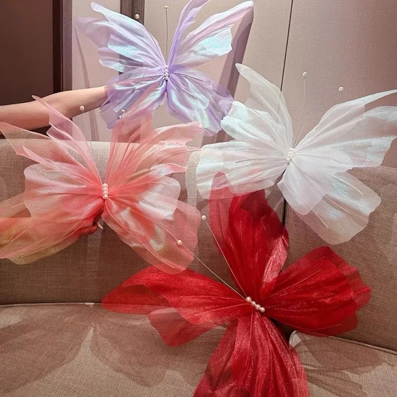 50cm Seidengarn Künstlicher Schmetterling 3D Outdoor Einkaufszentrum Hochzeit Festival Dekoration Hohle Große Hängende Tüll-Schmetterlinge – Detail 4