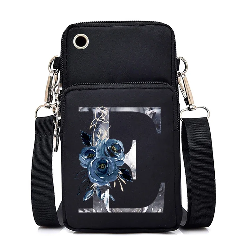 26 Blue Roses Alphabet Small Shoulder Bags Women Mobile Phone Bag Mini Crossbody Messenger Purse Bag Lady Wallet Purses Handbags